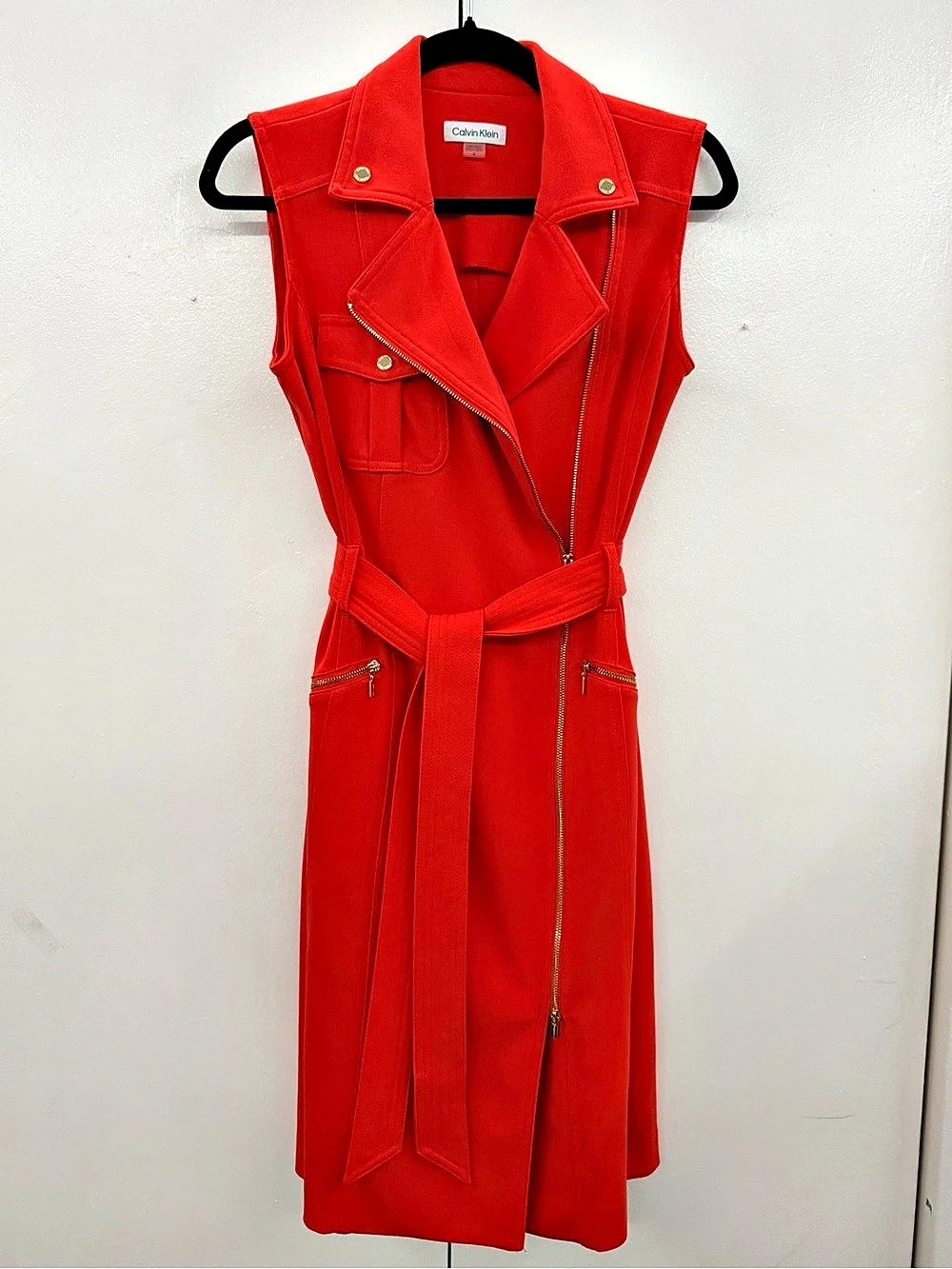 Calvin Klein Vibrant Orange Sleeveless Zip Trench Dress Size 4